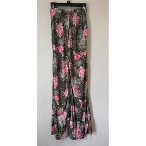 Vintage Chiffon Bell Bottom Elastic Waist Pants Floral Print Women’s XS/S